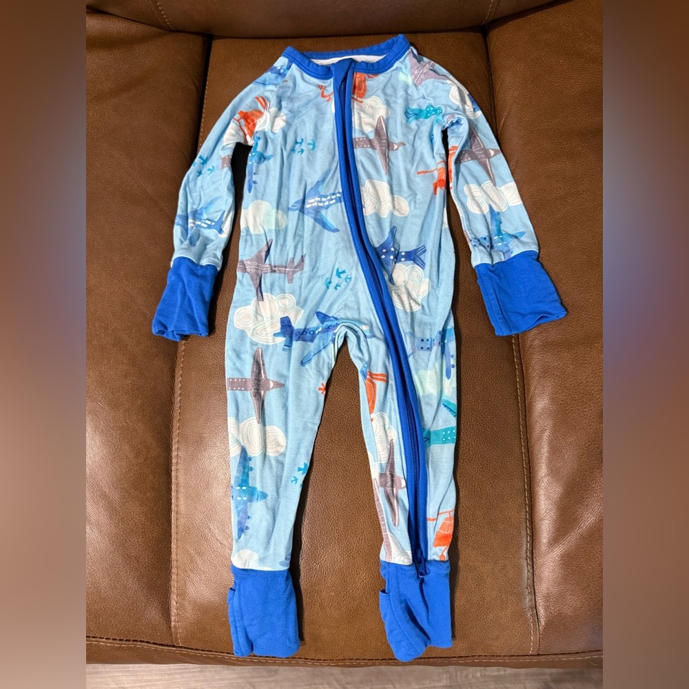 Little Sleepies Blue and Orange Airplane Footie